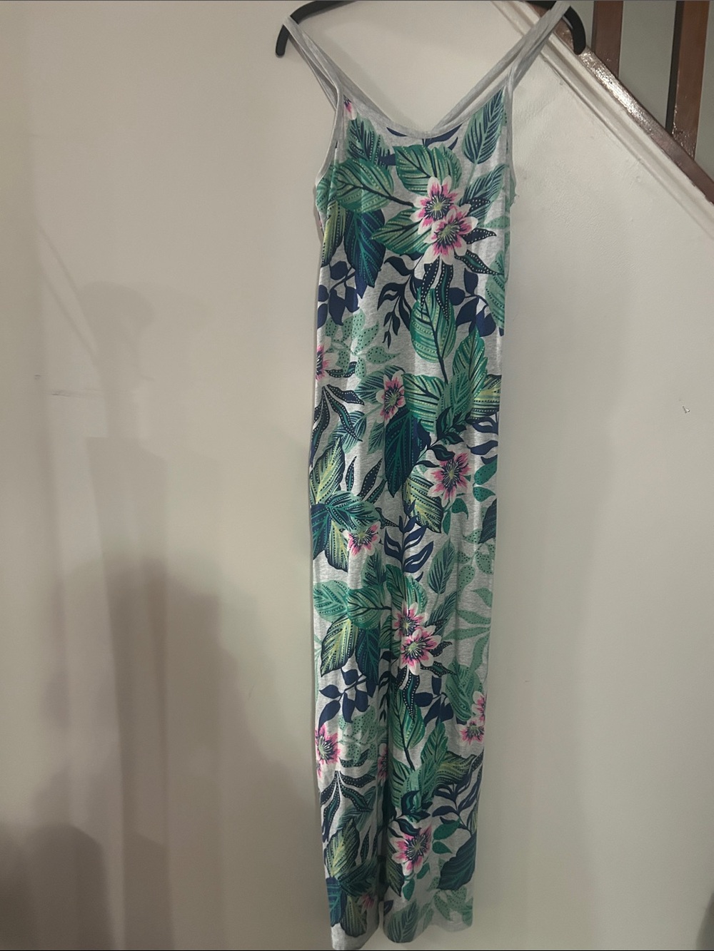 GAP Blue Green Pink Tropical-Print Spaghetti-Strap Maxi Dress